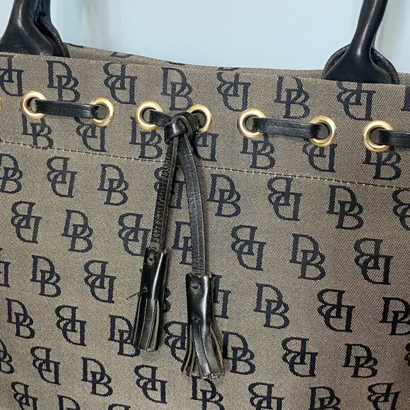 Vintage Dooney & Bourke Black Monogram Canvas Tote Bag with Leather Handles - Picture 3 of 8